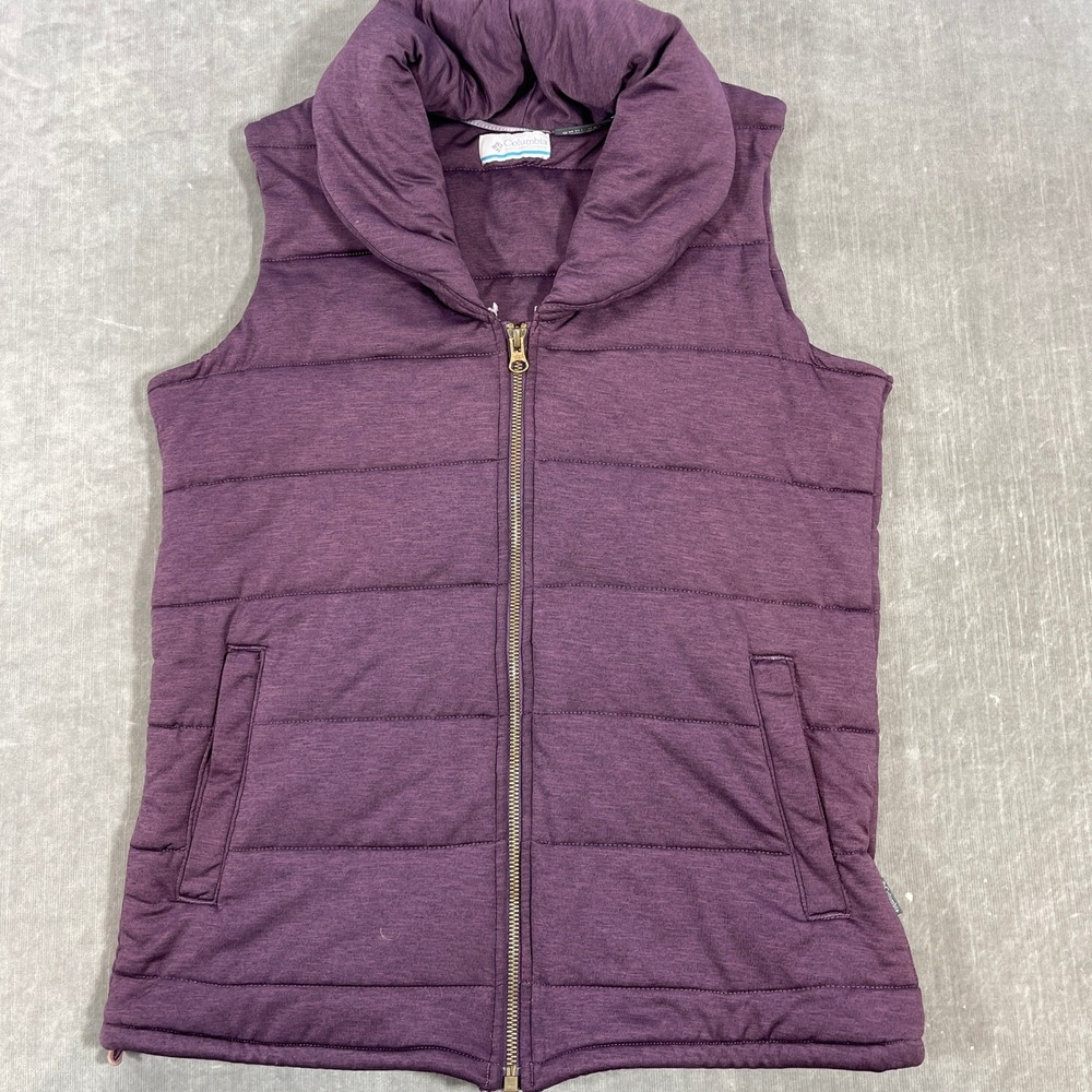 Columbia Womens Puffer Vest Small Purple Omni-Heat Thermal Comfort Shawl Collar‎